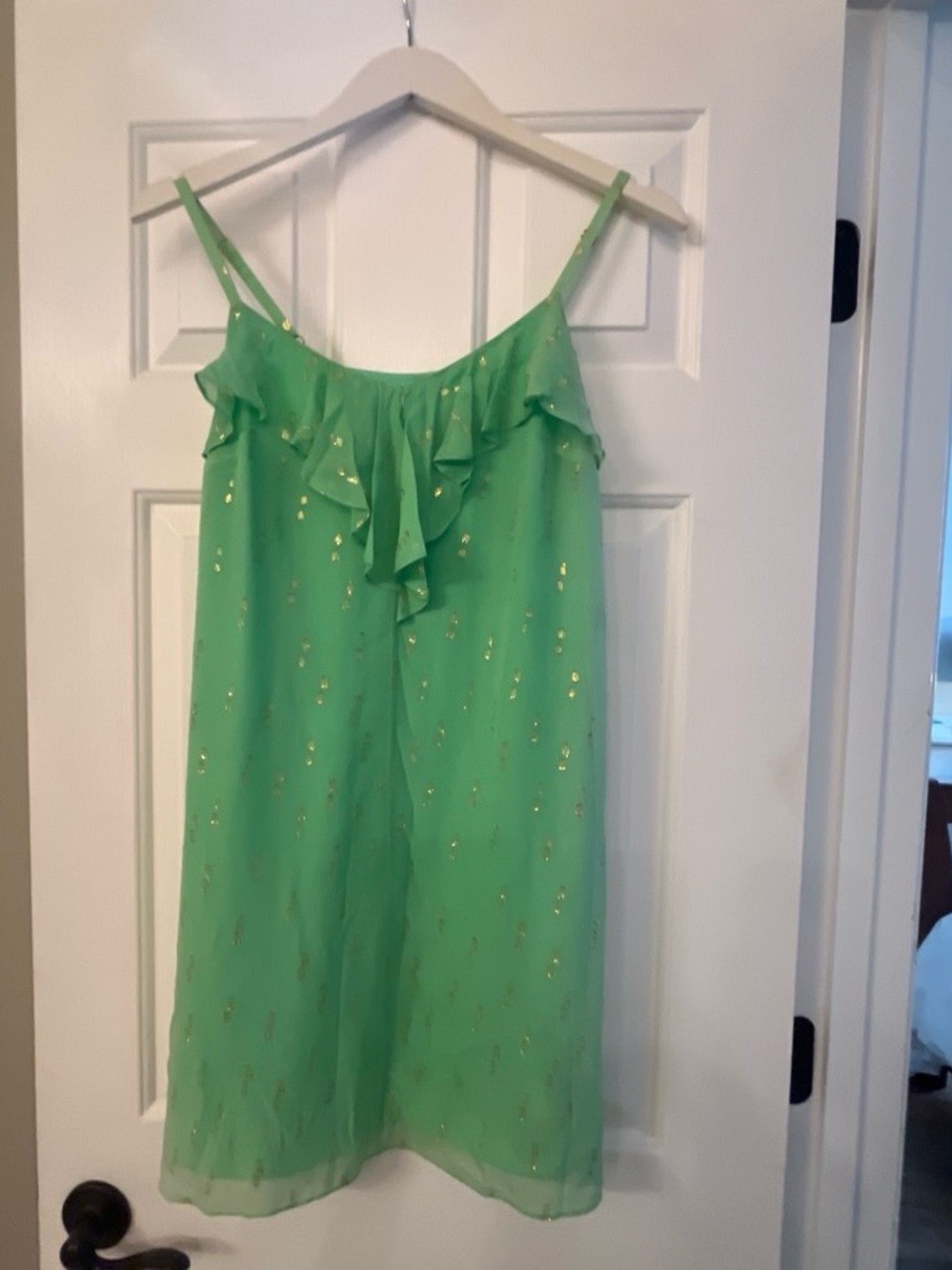 Lilly Pulitzer Green And gold metallic dress with Pink Label size   S